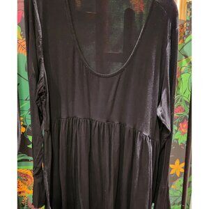 Black Flowy Long-Sleeve Babydoll Top XXL 100% Cotton Womens Boho Style With Scoo